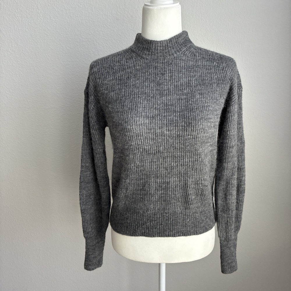 Quince Womens Baby Alpaca-Wool Diamond Stitch Crew Charcoal Gray Small Cozy Soft